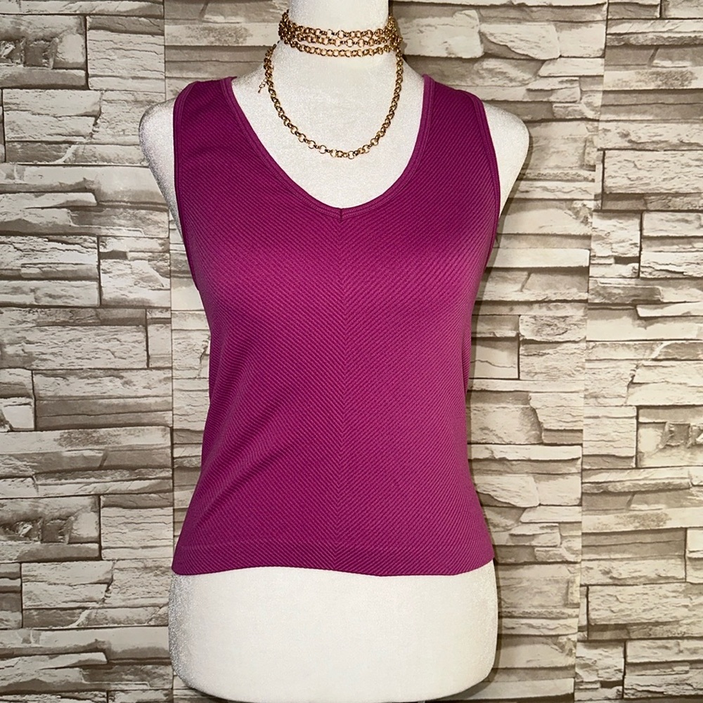 PINK ROSE Ribbed V Neck Jammin Razz Tank Top.